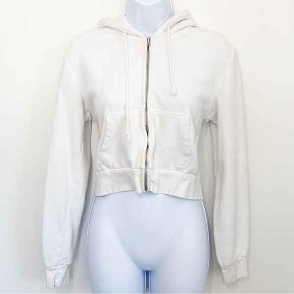 Brandy Melville Tops - BRANDY MELVILLE Cropped Zip Up Hoodie White One Size Full Zip